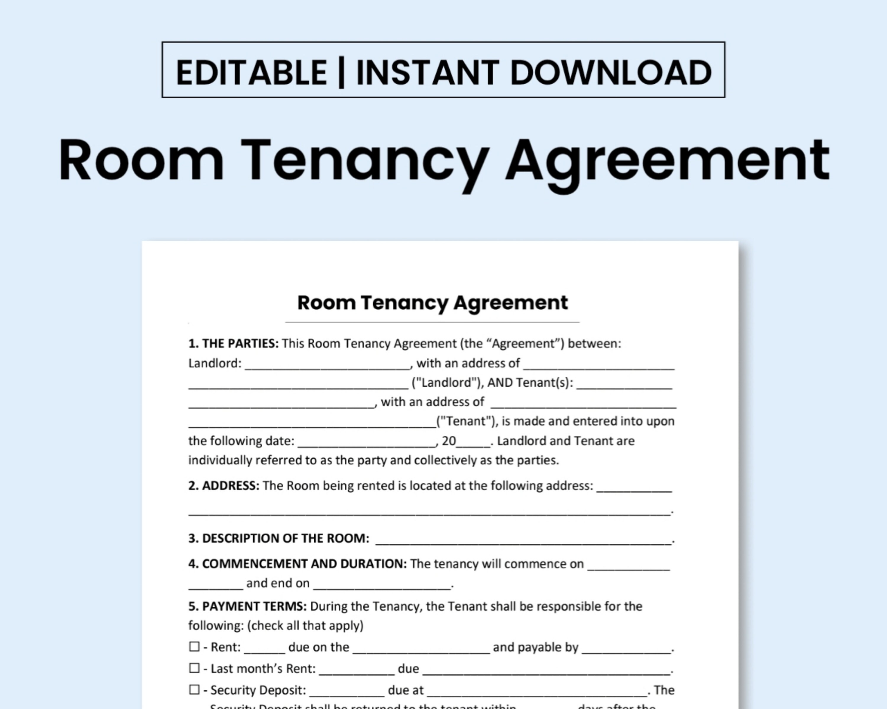 Roommate Rental Agreement Fill Online Printable Fillable Blank 