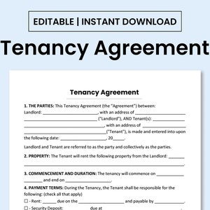 Tenancy Agreement Template. PDF Form, Word Document, and Google Doc files. Printable, Editable and Fillable. image 1