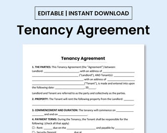 Tenancy Agreement Template. PDF Form, Word Document, and Google Doc files. Printable, Editable and Fillable.