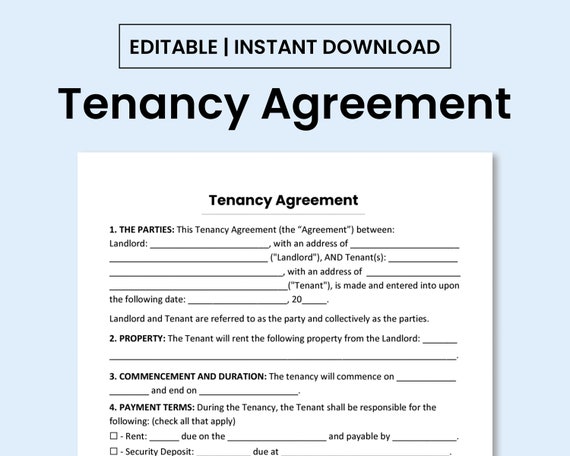 Tenancy Agreement Template. PDF Form Word Document and - Etsy