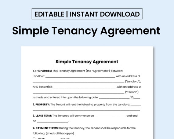 Simple Tenancy Agreement Template PDF MS Word Document Etsy Australia