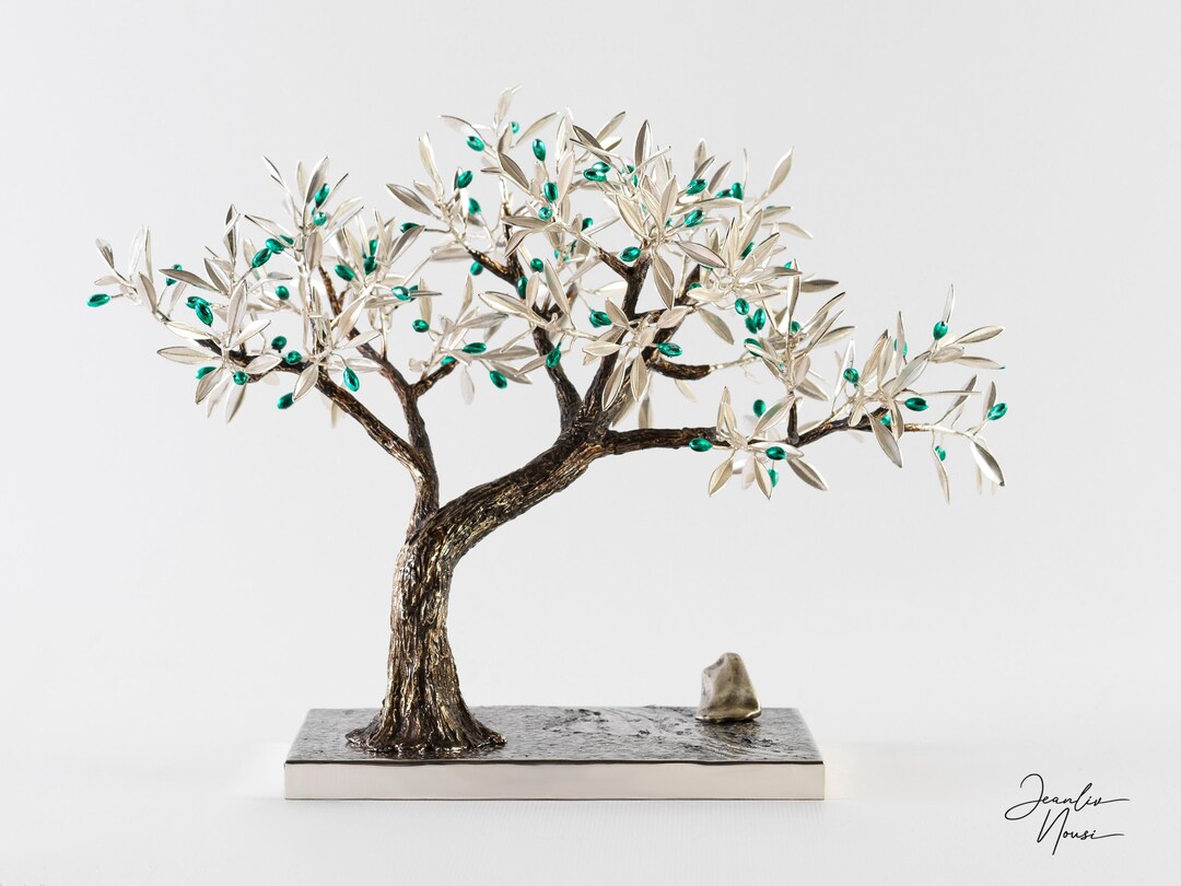 Handmade Silver Olive Tree Sculpture With Patina and Enamel Etsy