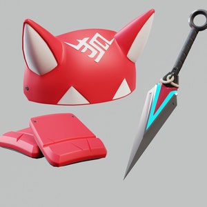 3D Model - Kiriko Kitsune mask headband, Kunai and Armor for gloves Overwatch 2 - cosplay props Ramattra