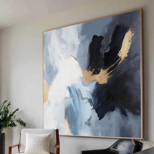 Blue Minimalist Painting Blue Abstract Wall Art Navy Minimalist Art Blue Painting Abstract Painting Large Blue Canvas Painting