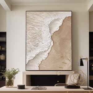 Ocean Waves Abstract Painting on Canvas 3D Textured Wall Art Heavy Textured Sea Wave Painting Beige Abstract Painting Wabi-Sabi Wall Art
