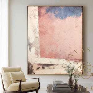 Grande dipinto acrilico rosa e blu, originale dipinto astratto rosa da parete, arte astratta minimalista moderna, dipinto astratto rosa per soggiorno