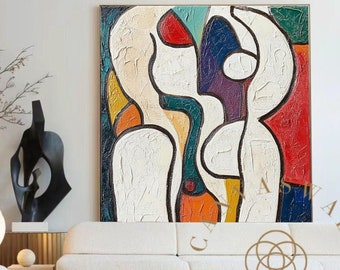 Abstract Figurative Painting on Canvas Picasso Style Colorful Figurative Abstract Wall Art Abstract Faces Painting Textured Art #AB03