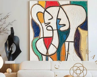 Original Abstract Figurative Paintings on Canvas Large Portrait Wall Art Colorful Minimalist figures Art People Abstract Wall Art #AB05