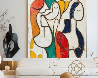 Large Abstract Figurative Paintings Abstract People Art Original Portrait Wall Art Colorful Minimalist Figures Art Plaster Art #AB09