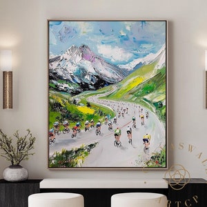 Tour de France Ciclismo Entusiasta Bicicleta Esporte Decoração de Parede Arte de Bicicleta ao Ar Livre Textura de Mão 3D Pintura de Faca Presentes para Entusiastas do Ciclismo