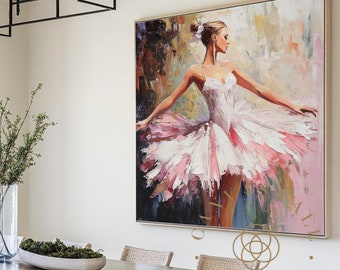Beautiful Ballerina Canvas Wall Art Impressionist Ballet Dancer Acrylic Painting Ballerina Canvas Wall Decor  Gift for Dance Lovers #BA05