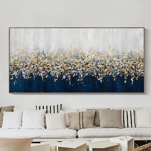 Navy Blue and Gold Abstract Painting Gold Leaf Painting Navy Blue Painting Dark Blue Abstract Wall Art Large Canvas Abstract Art