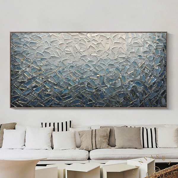 Blue Abstract Painting Navy Blue Painting Heavy Texture Painting Blue Abstract Wall Art Large Canvas Abstract Art for Living Room