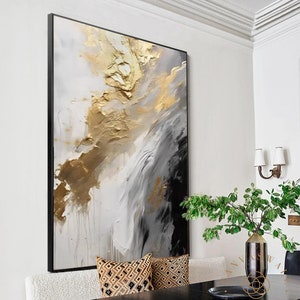 Black and Gold Abstract Painting 3D Texture Wall Art Minimalist Art Gold Texture Painting Gold Abstract Wall Art Black Art Modern Art