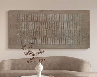 Wabi-Sabi Wall Art 3D Minimalist Heavy Texture Wall Art Brown Painting on Canvas Earth Tone Art Line Art Living Room Painting Neutral Art