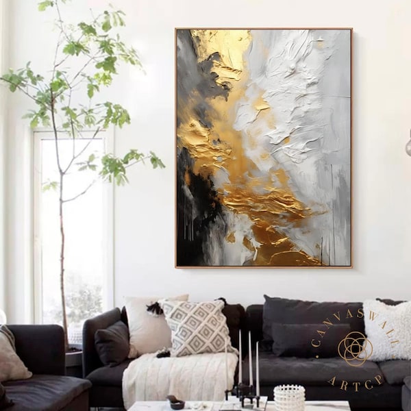 Black and Gold Texture Painting Heavy Texture Painting Minimalist Texture Art Handmade Painting Gold Texture Painting Large Canvas Painting