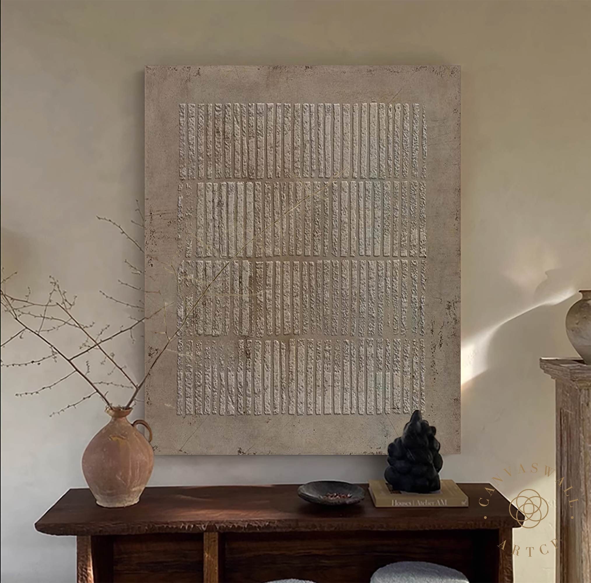 Wabi-Sabi Wall Art ｜ 3D Minimalist Brown Canvas Art ｜ Earth Tone Waves