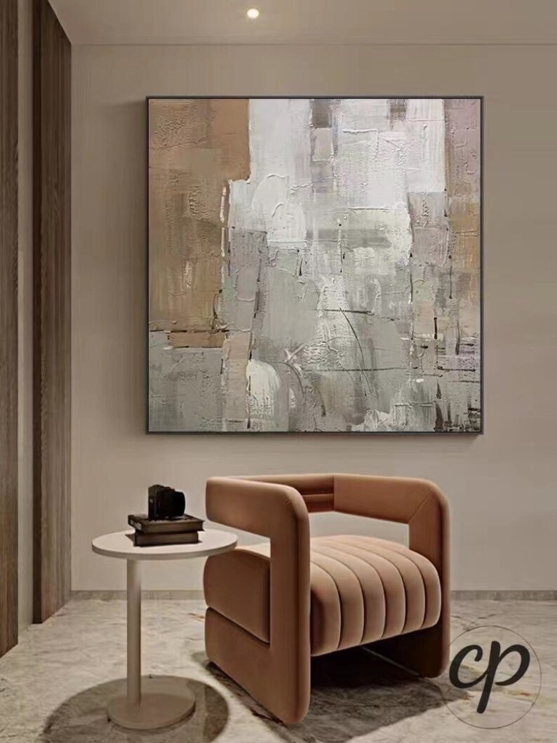 Large Gray Abstract Painting Beige Wall Art Beige and Gray Etsy