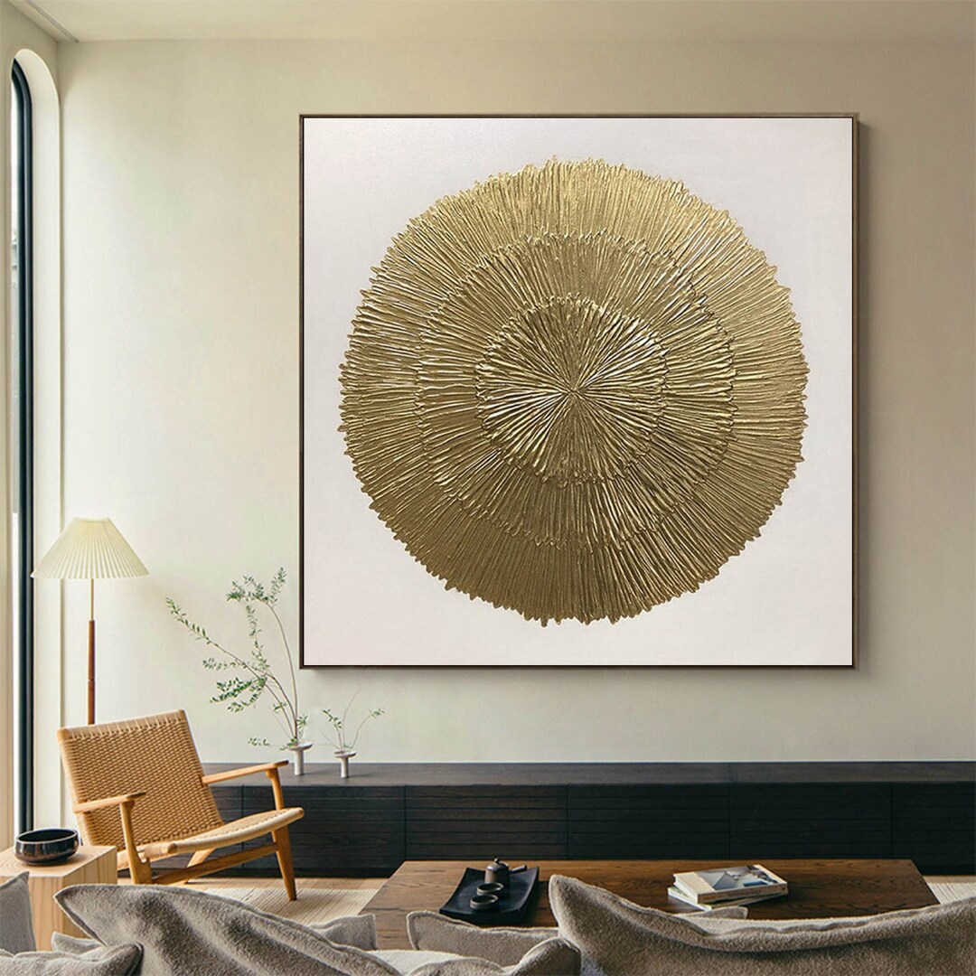 Golden Leaf Painting on Canvas Gold Circle Painting Gold Leaf Texture