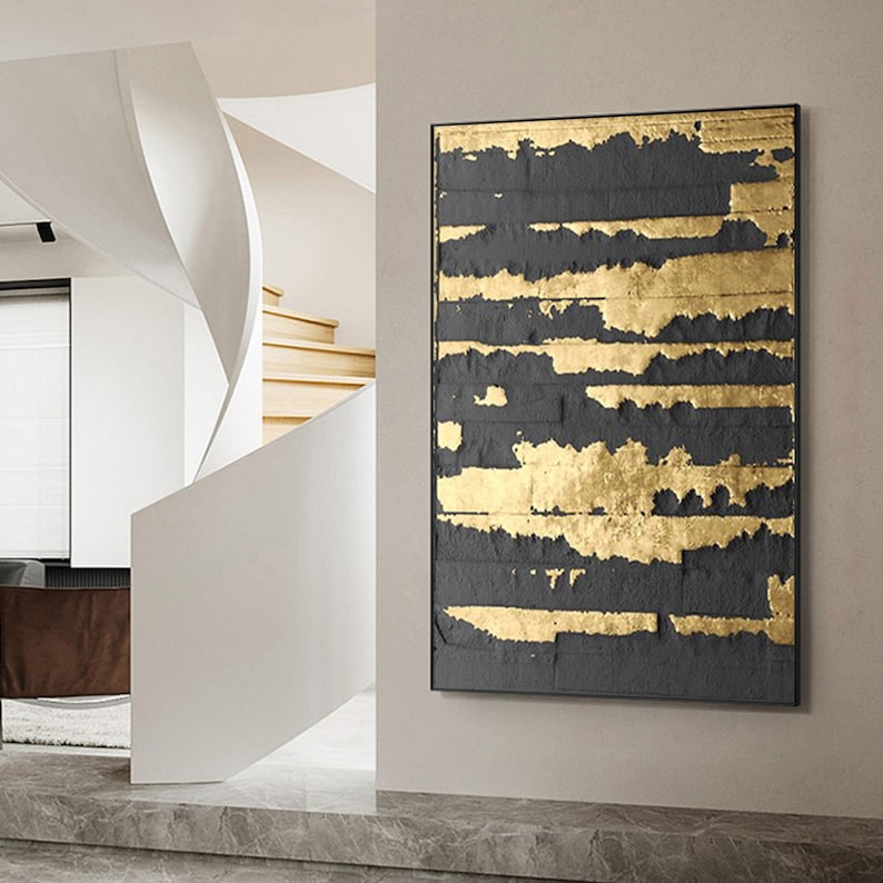 Black and Gold Abstract Painting Black Gold Abstract Wall Art - Etsy
