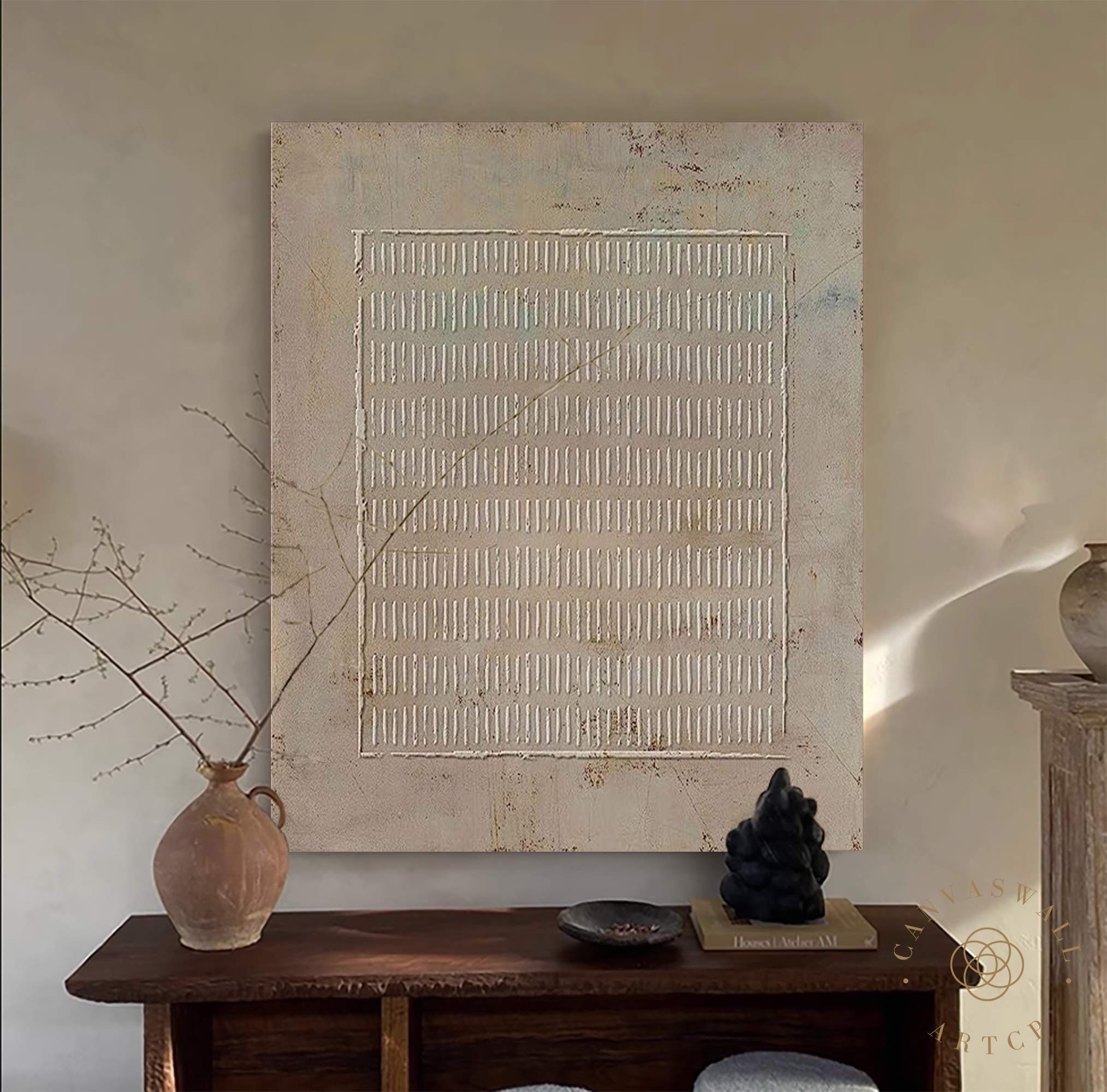Brown Wabi-Sabi Wall Art ｜ 3D Textured Minimalist Zen Painting ｜ Earth Tone Decor