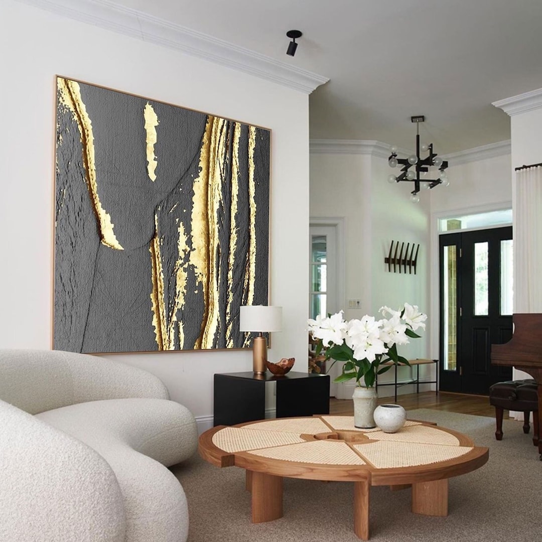 Black and Gold Acrylic Painting Gold Abstract Wall Art Black Gold