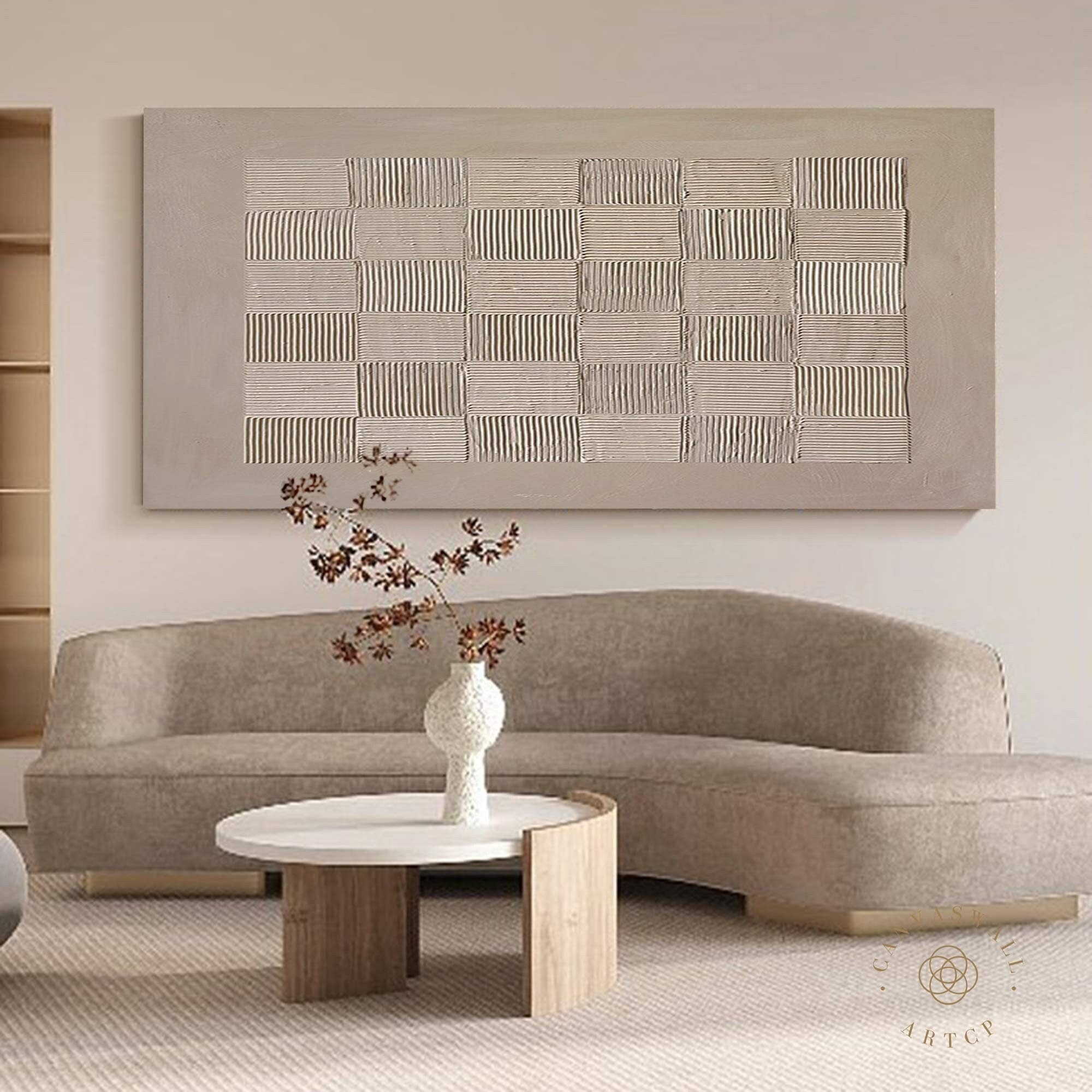 Mid-Century Modern Wabi-Sabi Wall Art ｜ Minimalist 3D Textured Canvas Painting