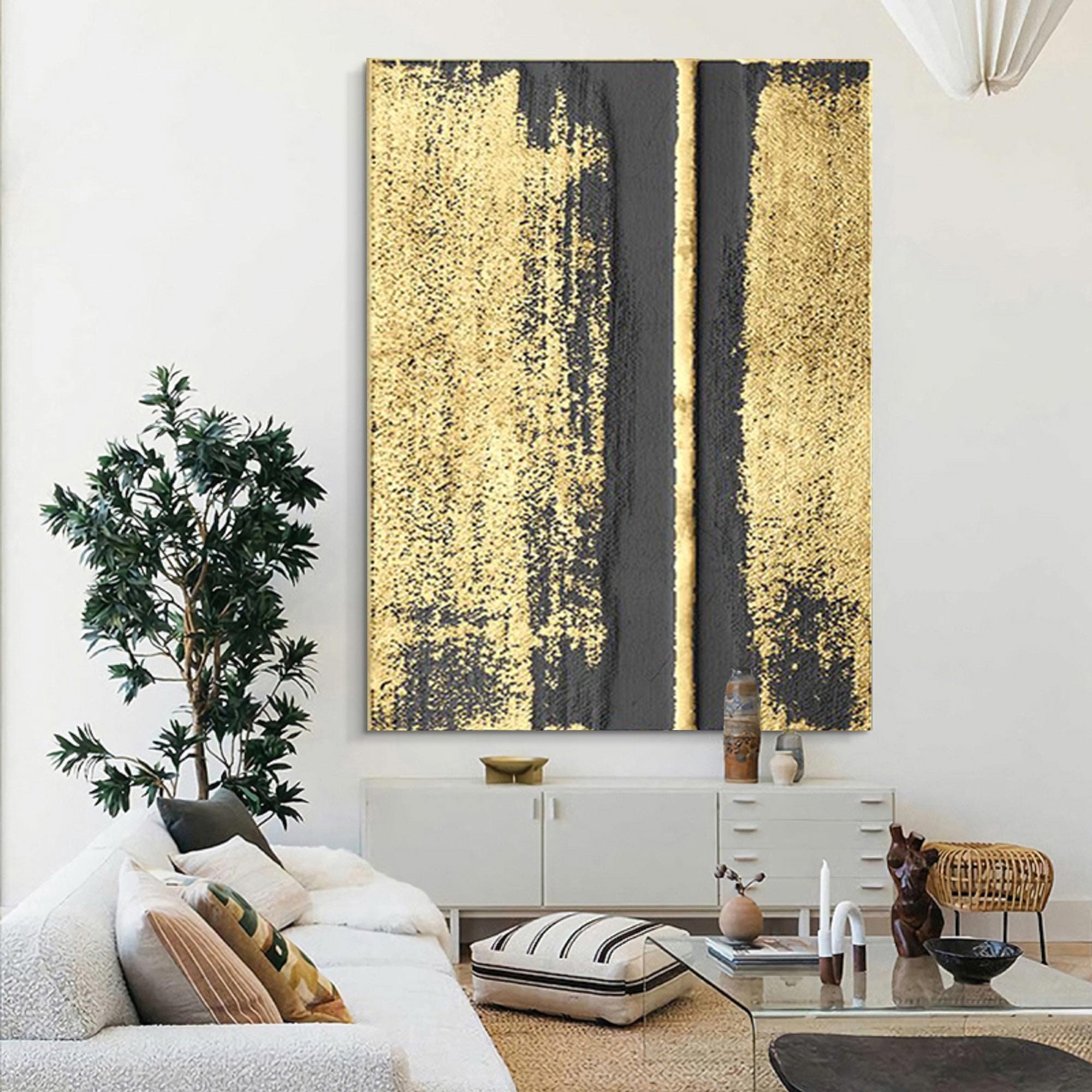 Gold Wall Art Painting Black and Gold Abstract Painting Black Etsy
