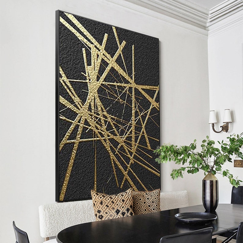 Black and Gold Abstract Painting Black Gold Abstract Wall Art Etsy