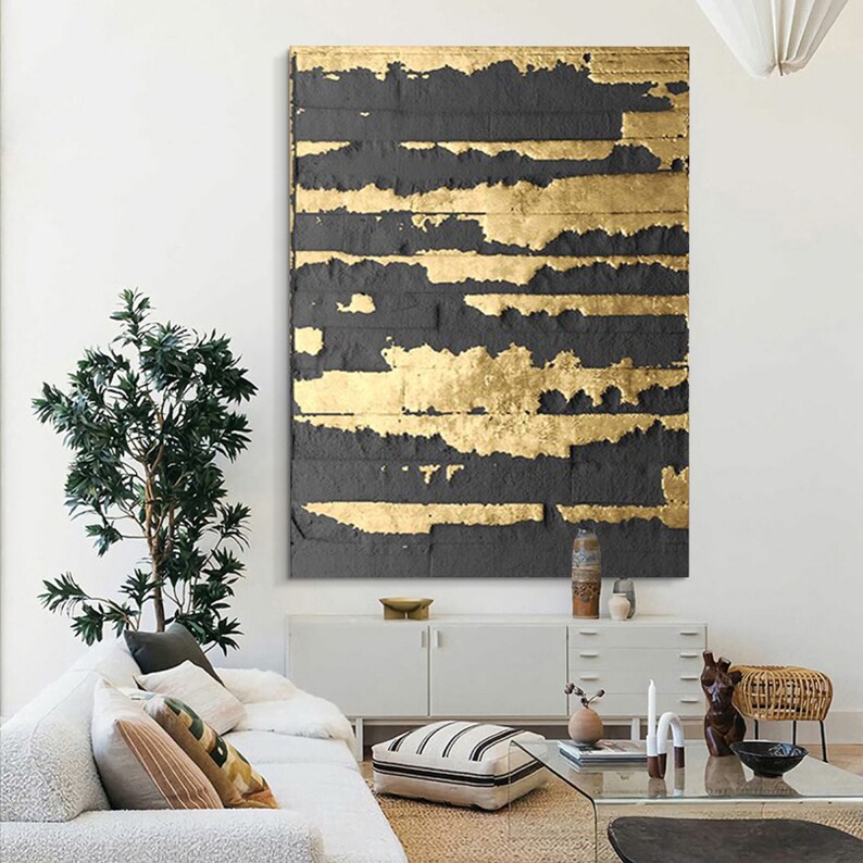 Black and Gold Abstract Painting Black Gold Abstract Wall Art Etsy