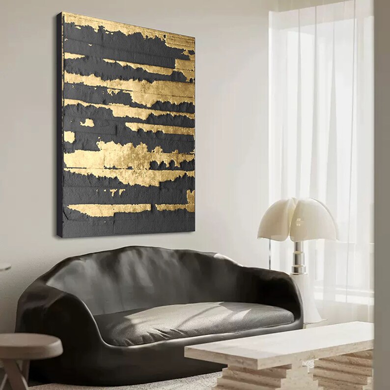 Black and Gold Abstract Painting Black Gold Abstract Wall Art Etsy