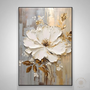 Large Flower Texture Painting 3D Texture Painting Gold Floral Abstract ...