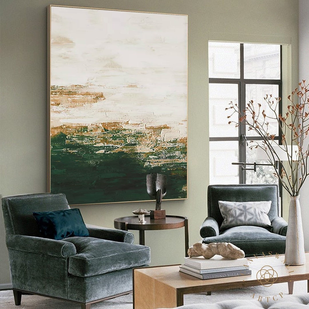 Green Abstract Painting Green and Gold Wall Art Large Acrylic Painting ...