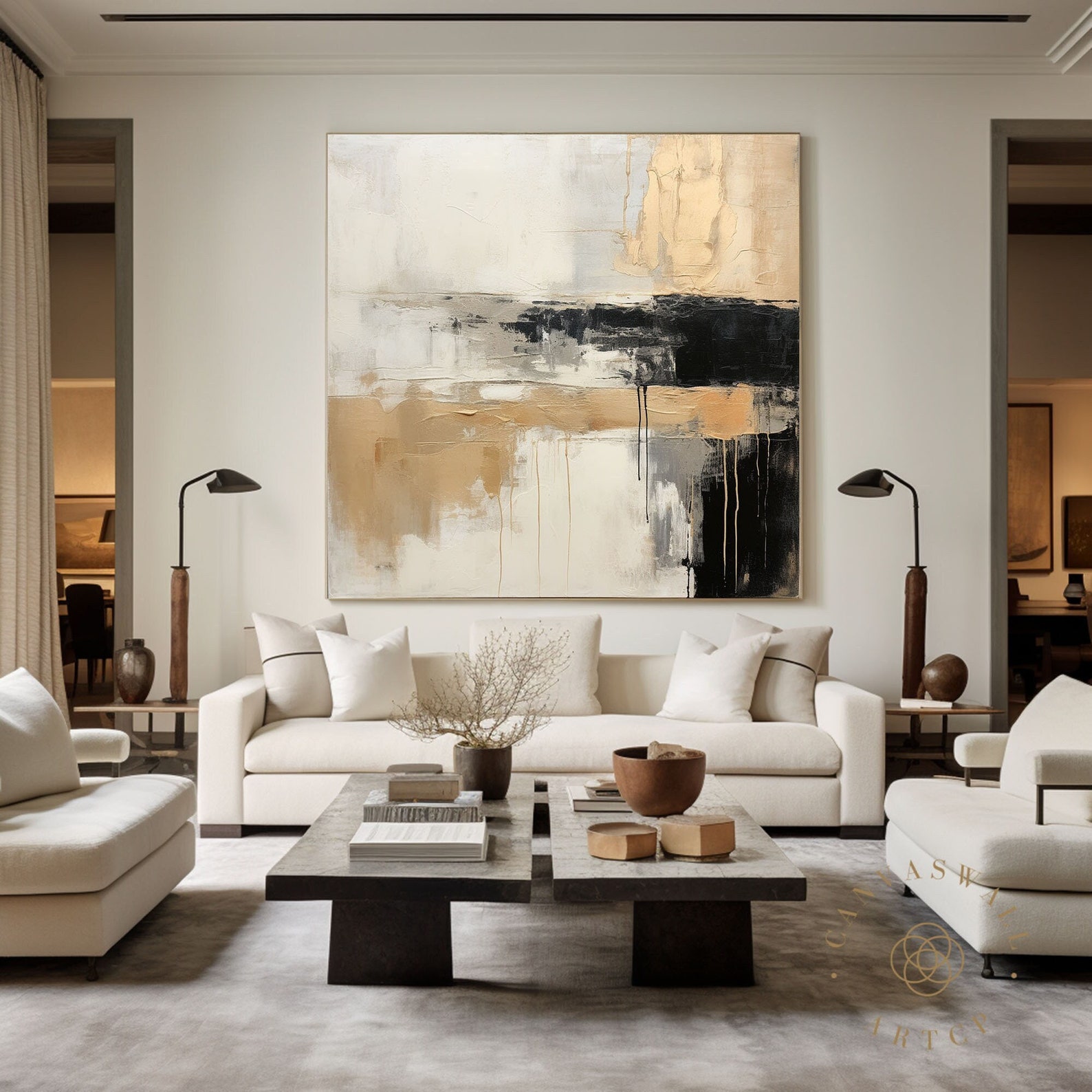 Large Black and Gold Texture Wall Art Gold Abstract Painting on Canvas ...