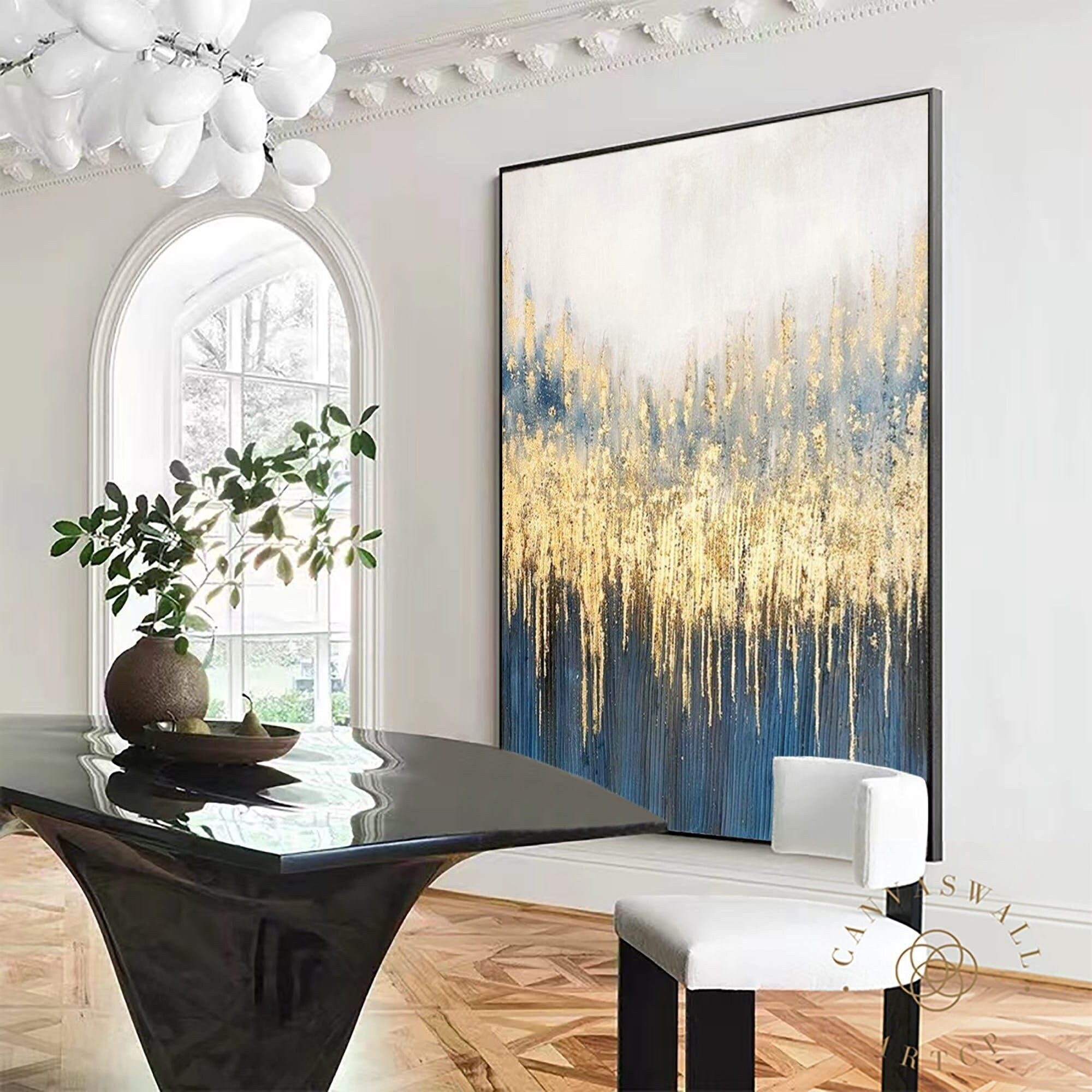 Navy Blue and Gold Abstract Painting Gold Foil Paitning Etsy