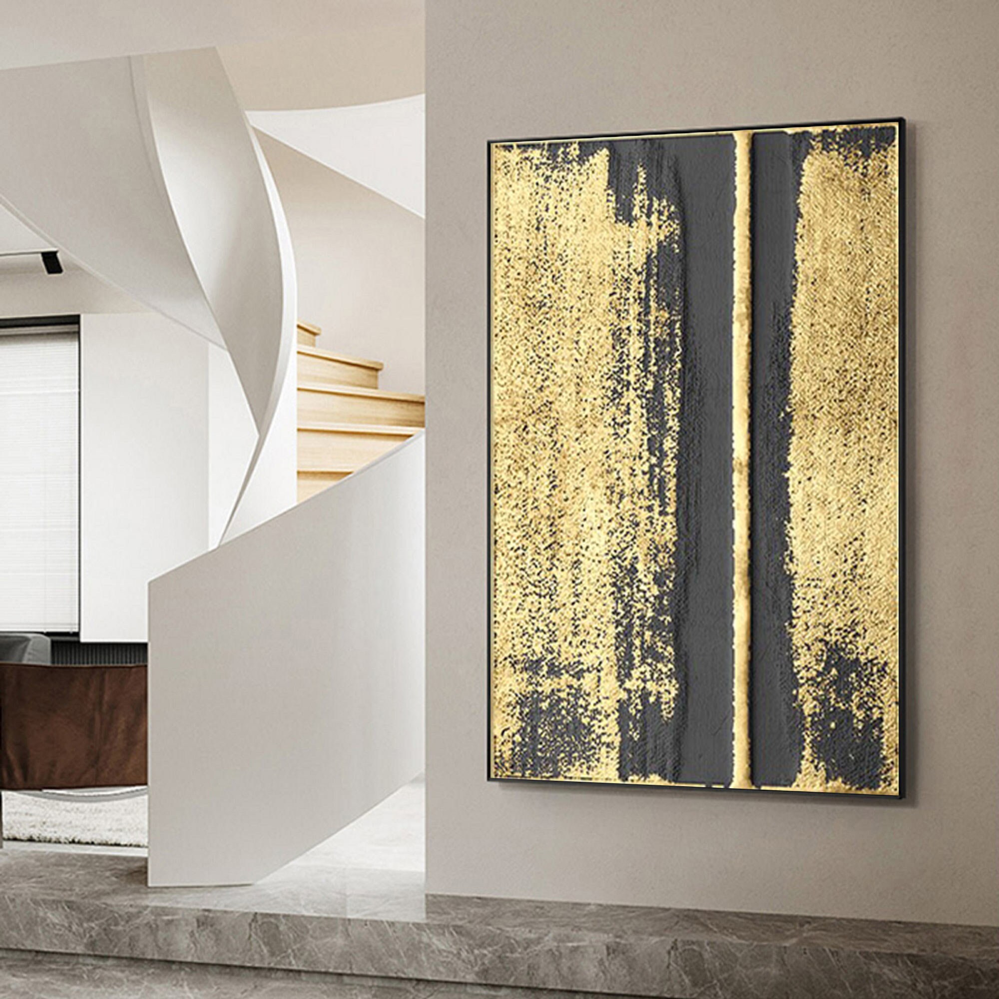 Gold Wall Art Painting Black and Gold Abstract Painting Black Etsy