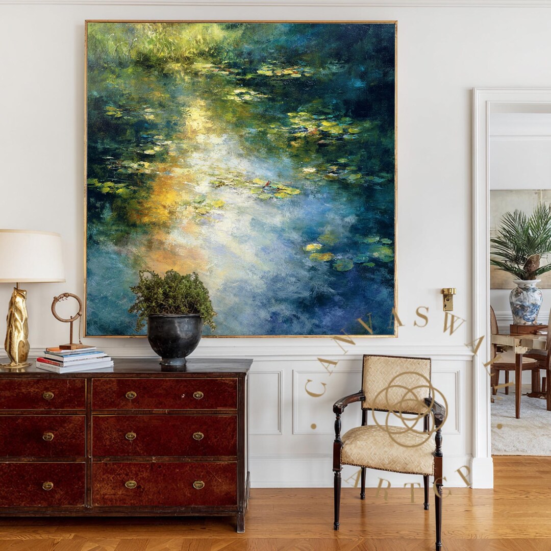 Original Water Lily Oil Painting:lotus Floral Wall Art Impressionist ...