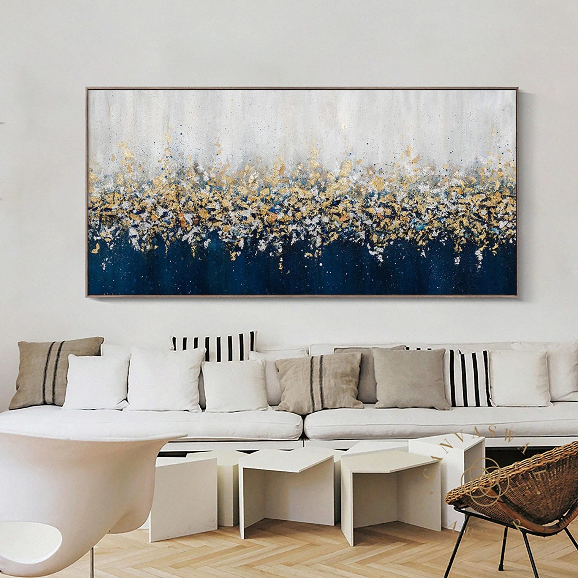 Navy Blue and Gold Abstract Painting Gold Leaf Painting Dark Etsy