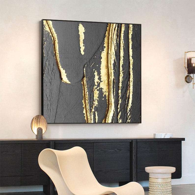 Black and Gold Acrylic Painting Gold Abstract Wall Art Black Gold