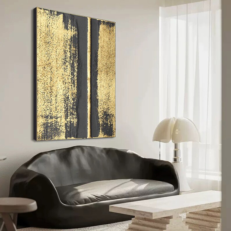 Gold Wall Art Painting Black and Gold Abstract Painting Black Etsy