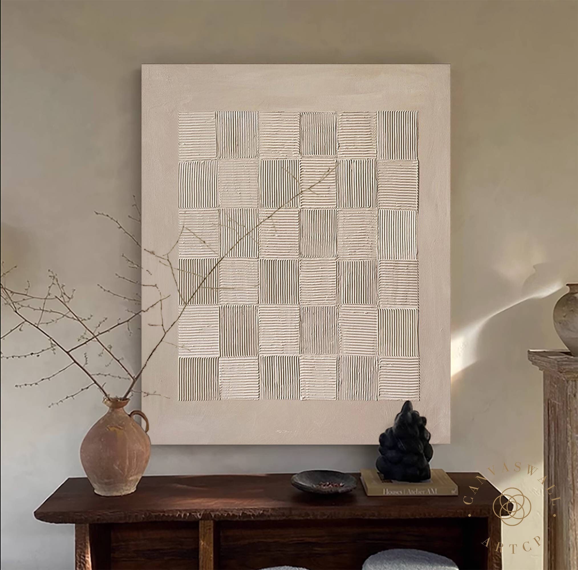 Wabi-Sabi Wall Art ｜ Brown Abstract 3D Textured Canvas Art ｜ Geometric Neutral Art