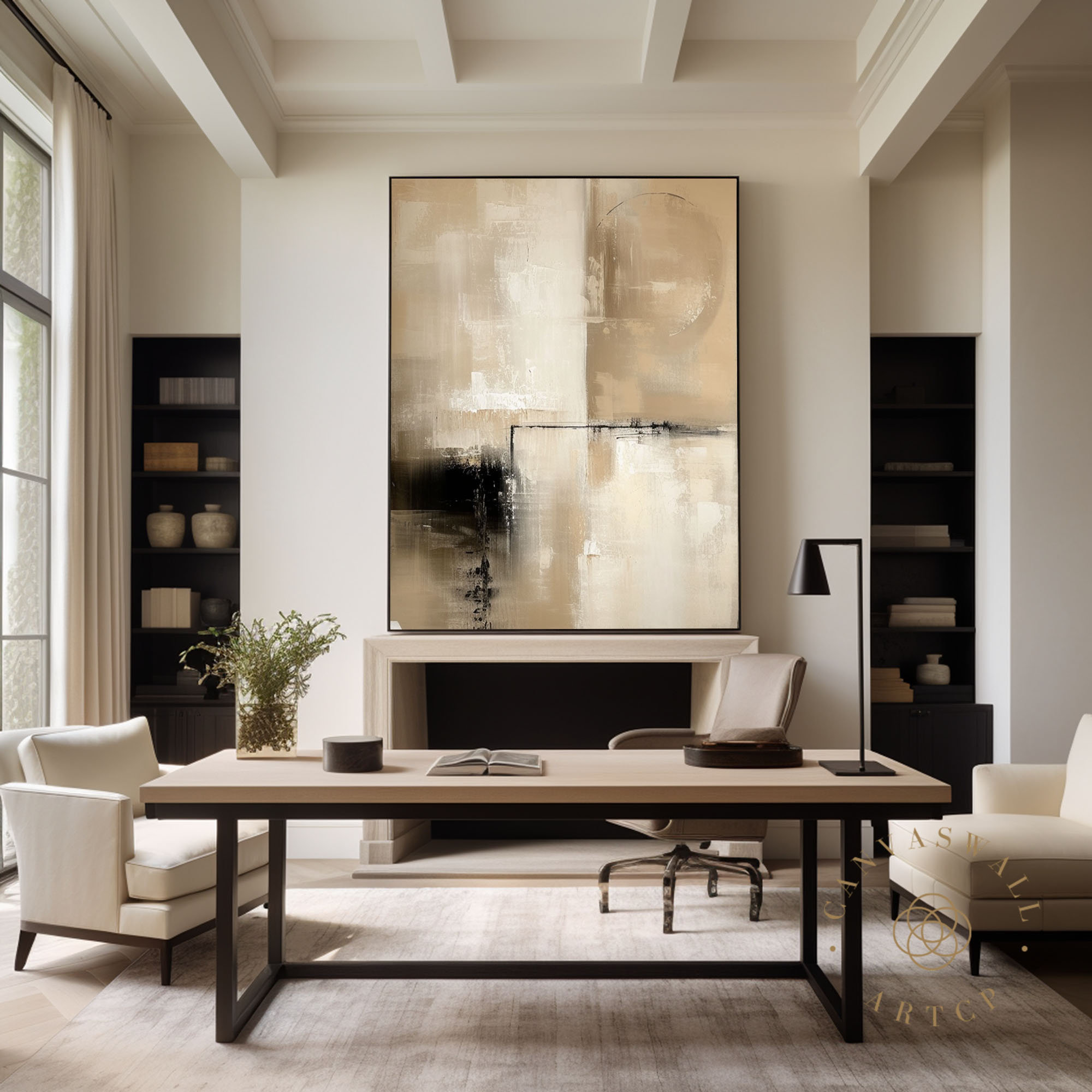 Large Beige Abstract Painting ｜ Wabi-Sabi Wall Art ｜ Textured Beige Canvas Art
