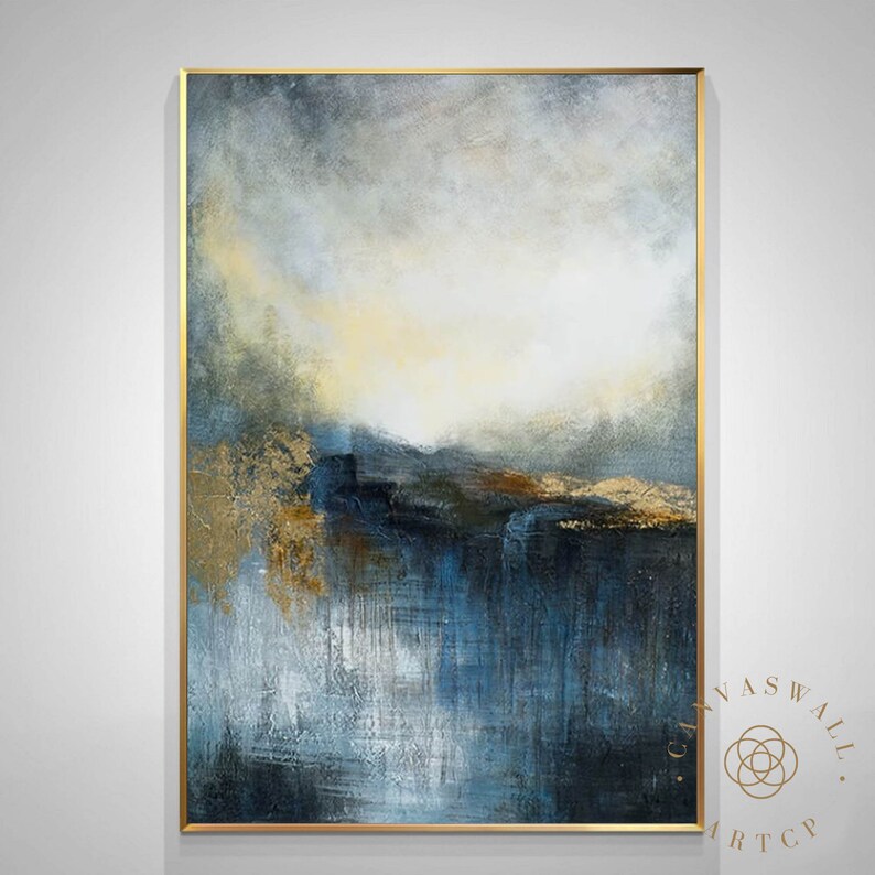 Blue Abstract Painting Blue and Gold Painting Blue Wall Art Etsy