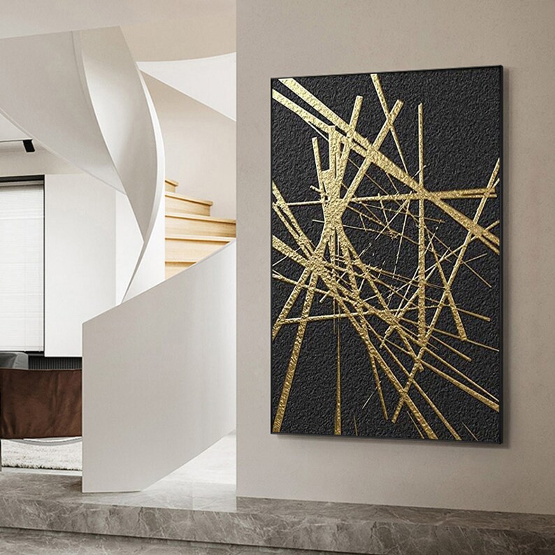 Black and Gold Abstract Painting Black Gold Abstract Wall Art Etsy