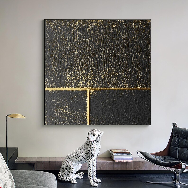 Black and Gold Texture Painting Black Gold Abstract Painting Etsy