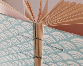 Waves Handbounded Coptic Stitched Fabric A5 Journal/Notebook, Guestbook, Artist book, Travel book