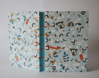 Baby Animals Patterned Fabric, Handbounded Coptic Stitched A5 Journal/Notebook