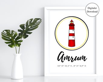 Lighthouse Amrum Poster, Lighthouse Poster digital, Lighthouse decoration, printable posters maritime, Printable art poster