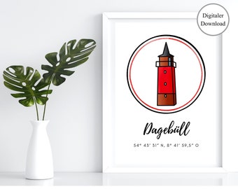 Lighthouse Dagebüll Poster digital souvenir North Sea