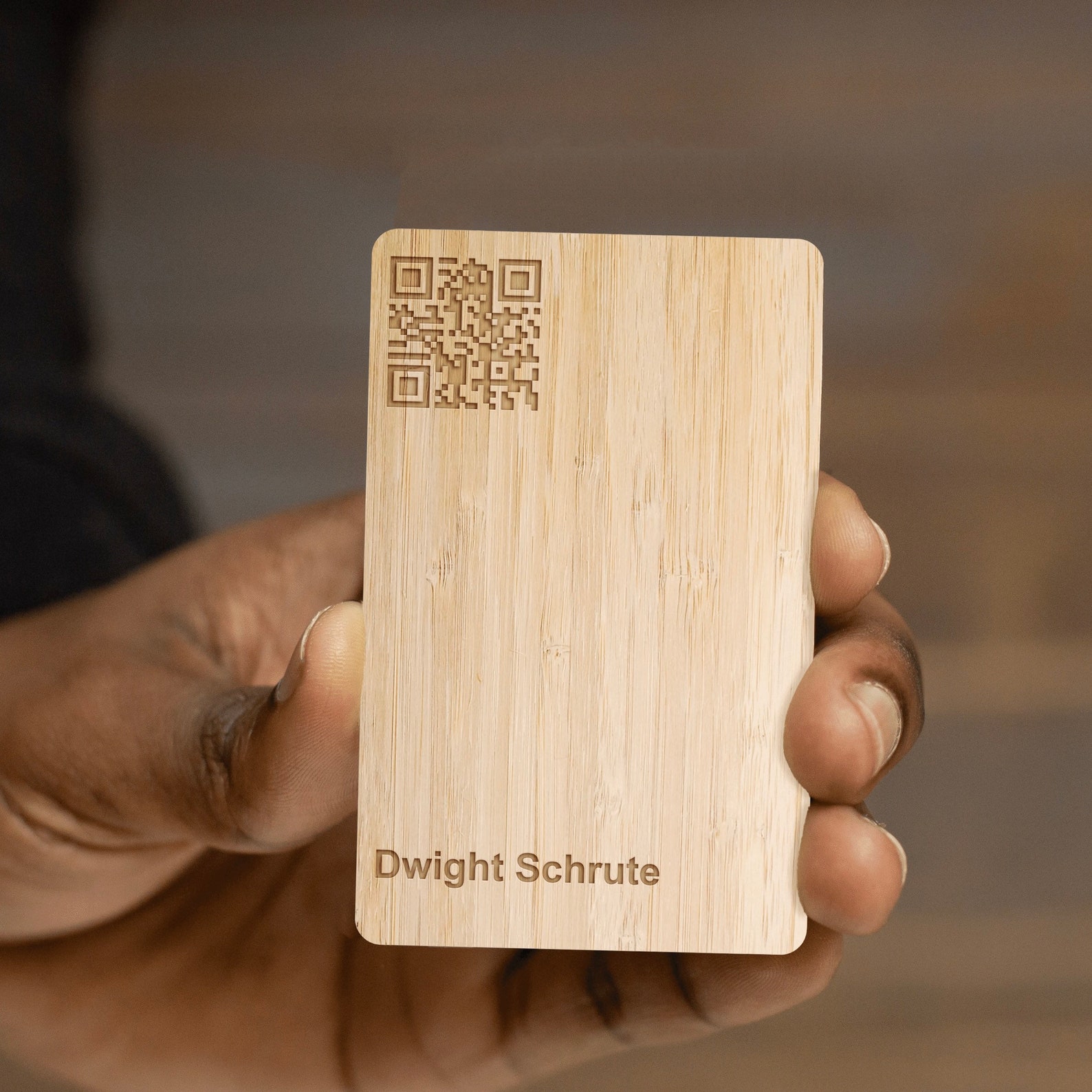 QR Code Business Card Custom Thick Bamboo Wood Vcard Etsy